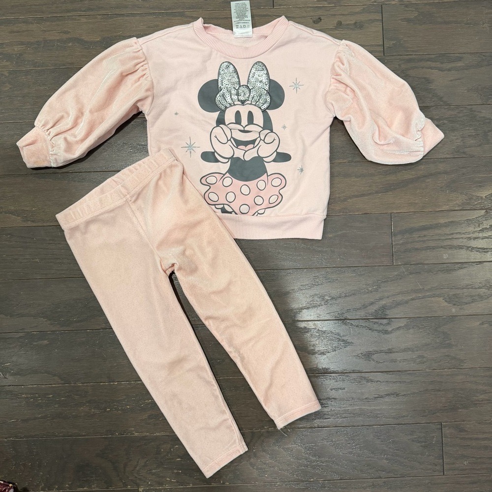 Disney Minnie Mouse Pink‎ Velour Sweatshirt Leggings Set Toddler Girls 2T